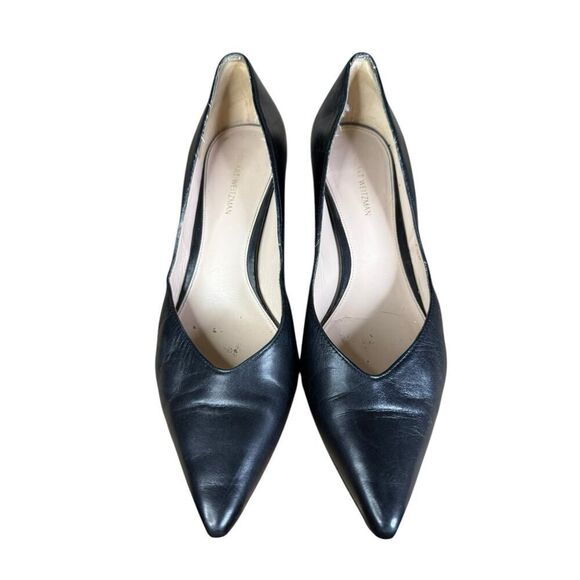 Stuart Weitzman Black Leather Pointed Toe Pumps Block Heel Size 7.5M - Picture 8 of 13